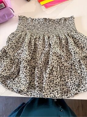Altar'd State Cream Smocked Floral Ruffle Skirt
